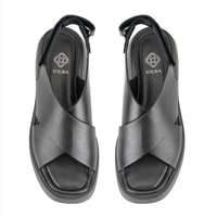 Kadın Siyah Dolgu Topuklu Deri Sandalet