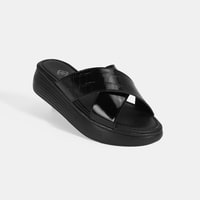 Kadın Siyah Dolgu Topuklu Deri Terlik