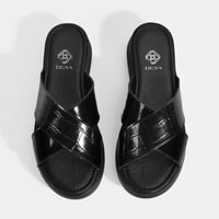 Kadın Siyah Dolgu Topuklu Deri Terlik