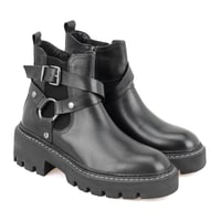 Kadın Siyah Fermuarlı Deri Bot