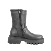 Kadın Siyah Fermuarlı Deri Bot