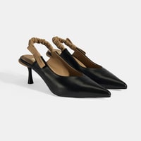 Kadın Siyah Fiyonk Detaylı Lastik Bantlı Deri Topuklu Ayakkabı