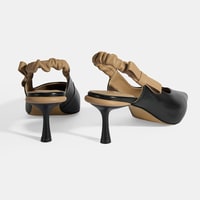 Kadın Siyah Fiyonk Detaylı Lastik Bantlı Deri Topuklu Ayakkabı