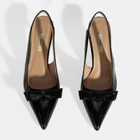 Kadın Siyah Fiyonk Detaylı Rugan Topuklu Klasik Ayakkabı