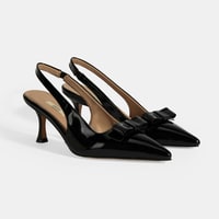 Kadın Siyah Fiyonk Detaylı Rugan Topuklu Klasik Ayakkabı