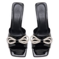 Kadın Siyah Fiyonklu Topuklu Terlik