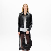 Kadın Siyah Gömlek Yaka Örmeli Deri Ceket