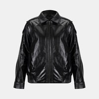 Kadın Siyah Gömlek Yakalı Deri Bomber Ceket