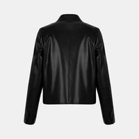 Kadın Siyah Gömlek Yakalı Düğmeli Kısa Deri Ceket