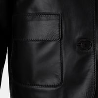 Kadın Siyah Gömlek Yakalı Düğmeli Kısa Deri Ceket