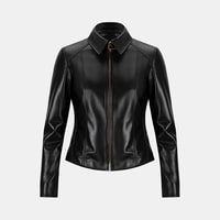 Kadın Siyah Gömlek Yakalı Fit Deri Ceket