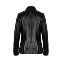 Kadın Siyah Gömlek Yakalı Fit Deri Ceket