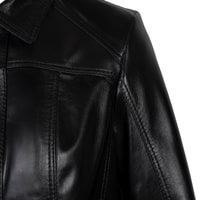 Kadın Siyah Gömlek Yakalı Fit Deri Ceket