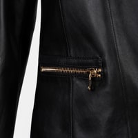 Kadın Siyah Hakim Yakalı Fit Deri Ceket