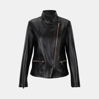 Kadın Siyah Hakim Yakalı Fit Deri Ceket