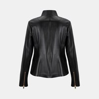 Kadın Siyah Hakim Yakalı Fit Deri Ceket