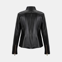 Kadın Siyah Hakim Yakalı Fit Deri Ceket