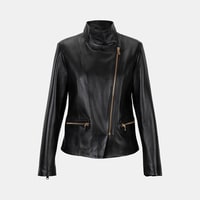 Kadın Siyah Hakim Yakalı Fit Deri Ceket