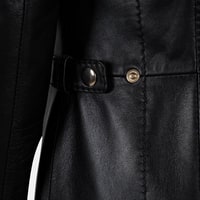 Kadın Siyah Hakim Yakalı Kapüşonlu Deri Kaban