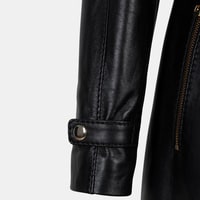 Kadın Siyah Hakim Yakalı Kapüşonlu Deri Kaban