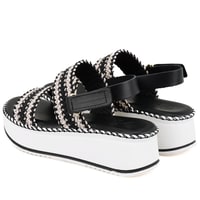 Kadın Siyah Hasır Örgülü Deri Sandalet