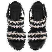 Kadın Siyah Hasır Örgülü Deri Sandalet