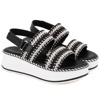 Kadın Siyah Hasır Örgülü Deri Sandalet