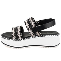 Kadın Siyah Hasır Örgülü Deri Sandalet