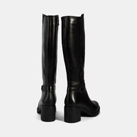 Kadın Siyah Kalın Topuklu Deri Çizme