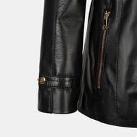 Kadın Siyah Kapüşonlu Deri Mont