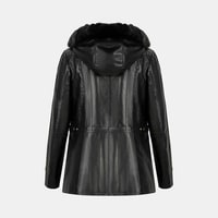 Kadın Siyah Kapüşonlu Deri Mont