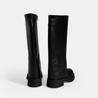 Kadın Siyah Katlama Detaylı Deri Çizme