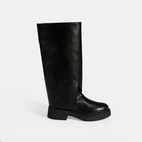 Kadın Siyah Katlama Detaylı Deri Çizme