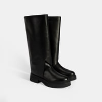 Kadın Siyah Katlama Detaylı Deri Çizme