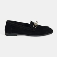 Kadın Siyah Kilit Aksesuarlı Slip-On Süet Loafer