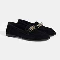 Kadın Siyah Kilit Aksesuarlı Slip-On Süet Loafer