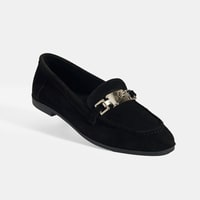 Kadın Siyah Kilit Aksesuarlı Slip-On Süet Loafer