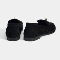 Kadın Siyah Kilit Aksesuarlı Slip-On Süet Loafer