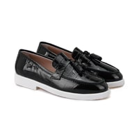 Kadın Siyah Kroko Baskılı Deri Loafer