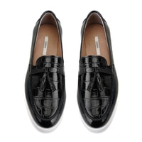 Kadın Siyah Kroko Baskılı Deri Loafer