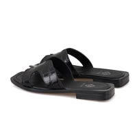 Kadın Siyah Kroko Baskılı Deri Terlik