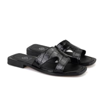 Kadın Siyah Kroko Baskılı Deri Terlik