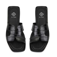 Kadın Siyah Kroko Baskılı Deri Terlik