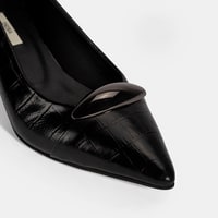 Kadın Siyah Kroko Baskılı Deri Topuklu Ayakkabı