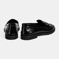 Kadın Siyah Kroko Baskılı Toka Detaylı Deri Loafer