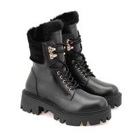 Kadın Siyah Kürk Detaylı Deri Bot