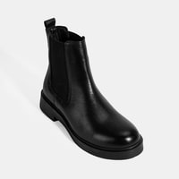 Kadın Siyah Lastik Detaylı Deri Bot