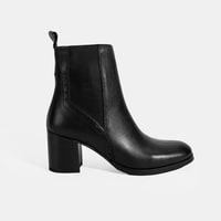 Kadın Siyah Lastik Detaylı Topuklu Deri Bot