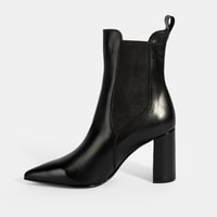 Kadın Siyah Lastikli Topuklu Deri Bot