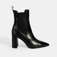 Kadın Siyah Lastikli Topuklu Deri Bot